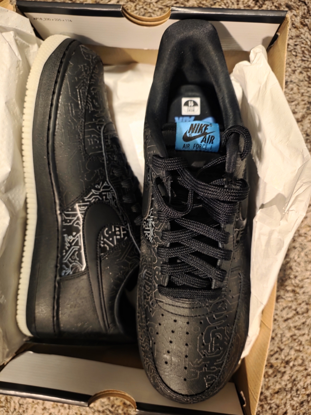 Nike Air Force 1 Low Men's Sneakers - Black with Light Blue Tongue Tag